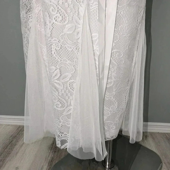 Candalite white lace long formal dress flowy princess bottom fairy - Picture 4 of 5